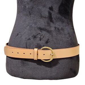 Frye Belt Tan Gold Tone Women's Flat Leather Belt  Bohemian Boho Western Logo